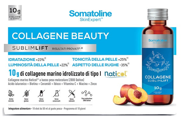 Somatoline collagene beauty sublimlift 10 shot 50 ml gusto pesca senza glutine senza lattosio con edulcoranti