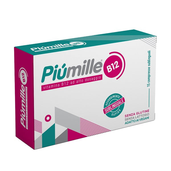 Piumille b12 15 compresse sublinguali 0,080 g senza glutine  senza lattosio con edulcorante