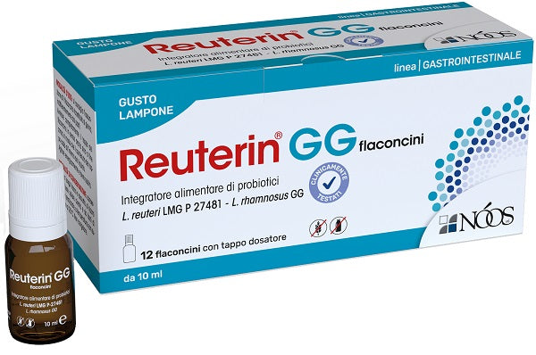 Reuterin gg flaconcini 12 flaconcini con tappo dosatore da 10 ml gusto lampone senza glutine senza lattosio