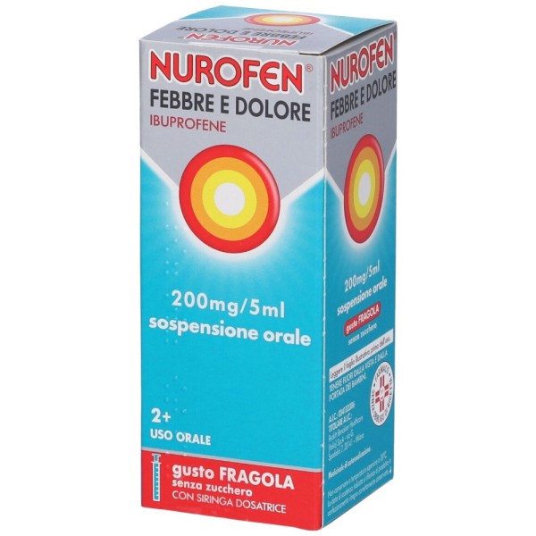 Nurofen febbre d 200 mg/5 ml sospensione orale gusto fragola senza zucchero flacone da 100 ml con siringa dosatrice